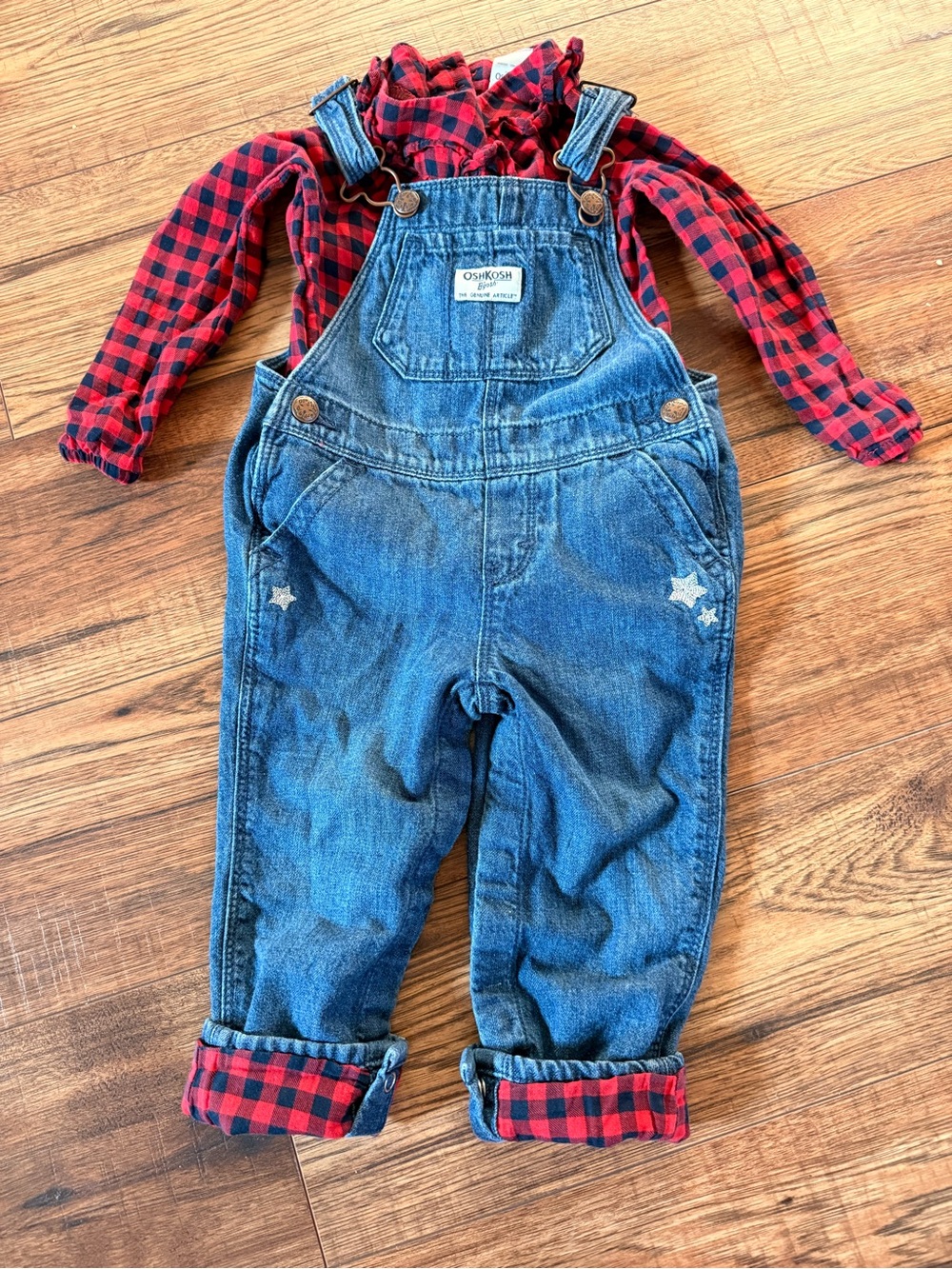 Vintage OshKosh B’gosh Overalls Set 18M Buffalo Plaid 80s 90s